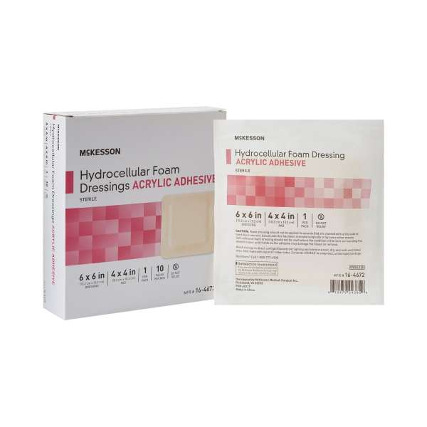 McKesson Acrylic Adhesive with Border Foam Dressing, 6 x 6 Inch Product Image