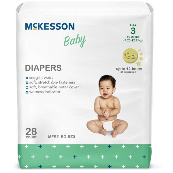 McKesson Baby Diapers, Size 3 for Babies weighing 16 u2013 28 lbs. Product Image