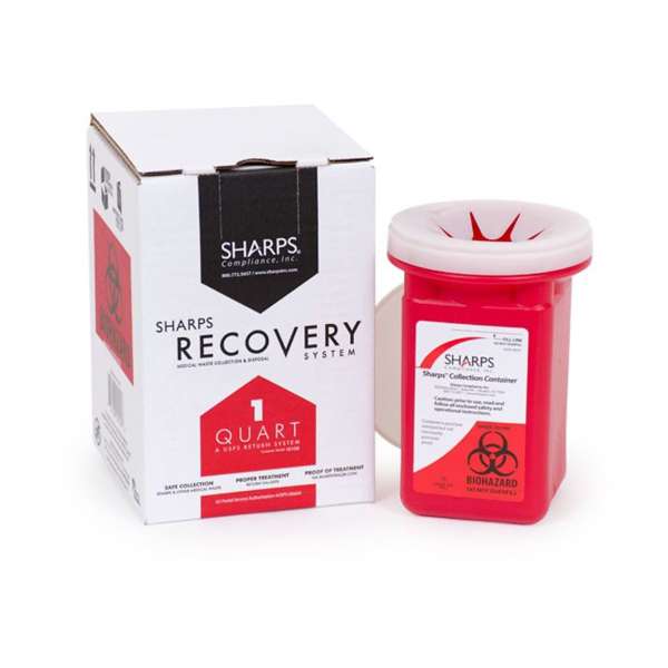 Sharps Recovery Systemu2122 Mailback Sharps Collector, 1 Quart, 4u00bd x 4u00bd x 7 Inch Product Image