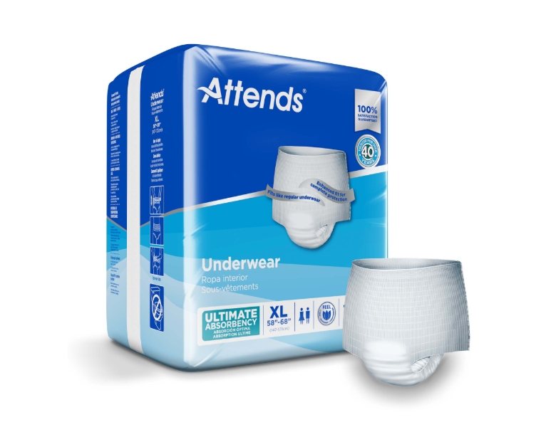 Absorbent Underwear Attends® Pull On with Tear Away Seams Adult X-Large Unisex Disposable Heavy Absorbency UNDERWEAR, ATTENDS ULT XLG (14/BG 4BG/CS) Product Image