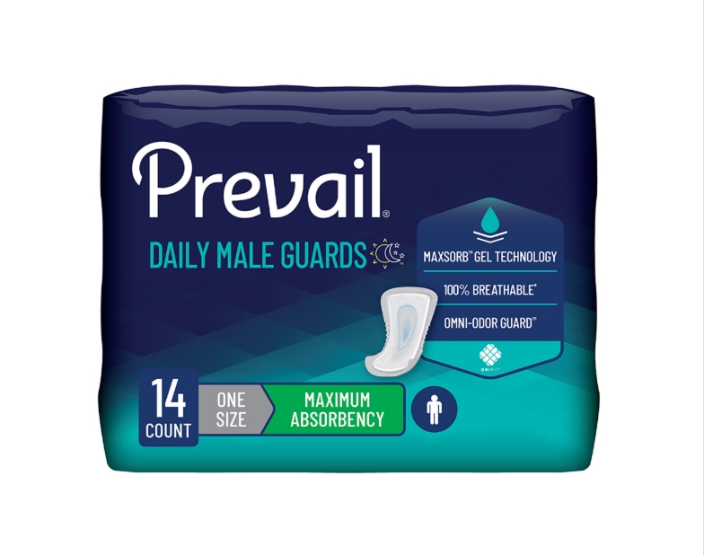 Bladder Control Pad Prevail® Daily Male Guards 12-12 Inch Length Heavy Absorbency Polymer Core One Size Fits Most Product Image