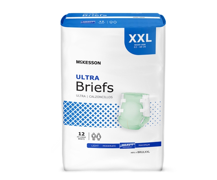 Incontinence Brief McKesson Ultra Adult 2X-Large Unisex Disposable Heavy Absorbency BRIEF, TAB CLSR ULTRA 2XLG 63-69 (12EA/BG 4BG/CS) Product Image
